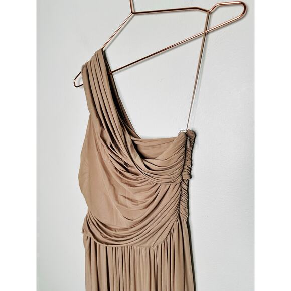 RONNY KOBO Brown Tan One Shoulder Neckline Pleated Bodice Killian Gown Size M - Picture 8 of 15